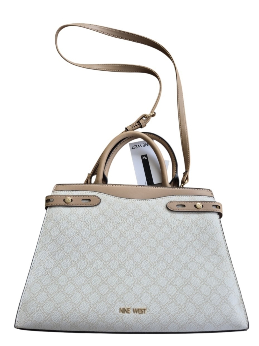NWT Nine West Monogram Satchel Crossbody Bag Cream Tan